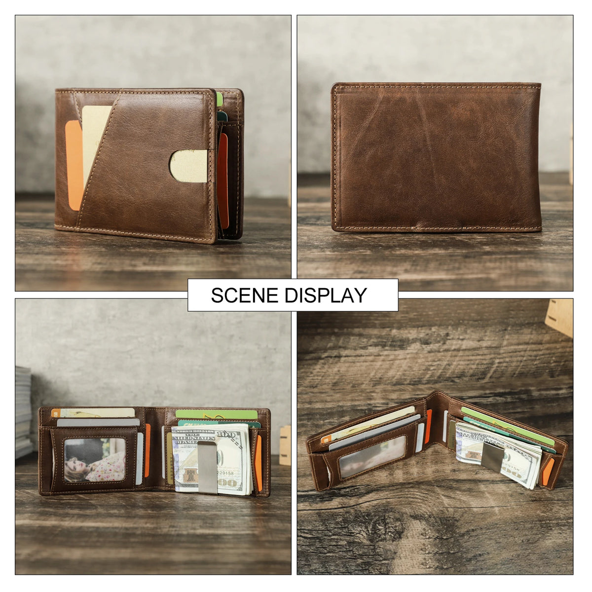 LOR MALE Men's Genuine Leather RFID Wallet, Ultra-thin Slim Bifold Design, Card Holder with Money Clip, Vintage High Quality Purse