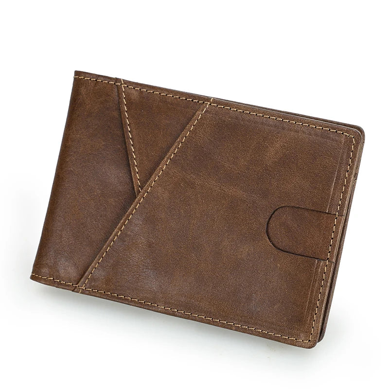 LOR MALE Men's Genuine Leather RFID Wallet, Ultra-thin Slim Bifold Design, Card Holder with Money Clip, Vintage High Quality Purse