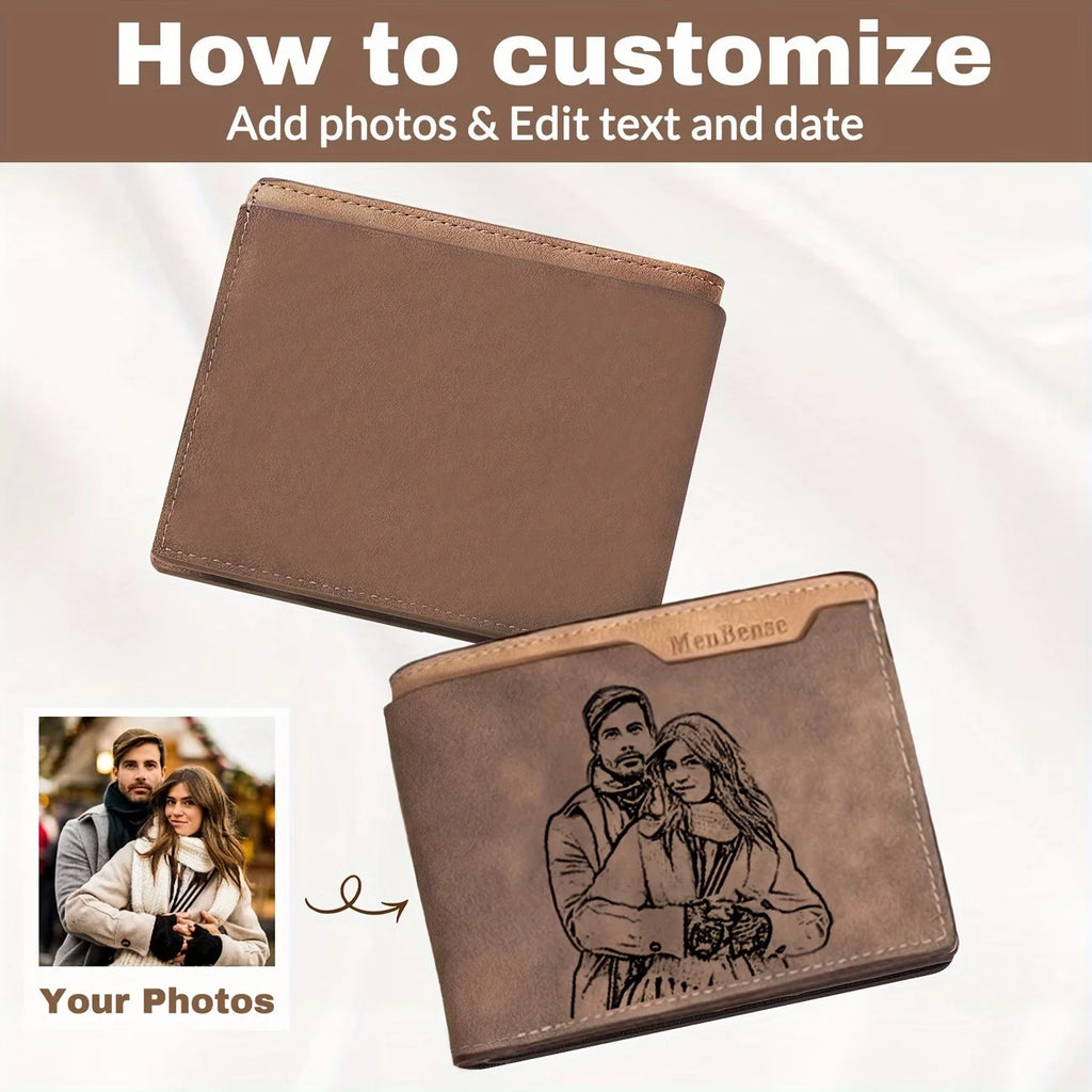 LOR MALE Custom Photo Wallet for Men, Personalized Engraved Picture Wallet, Father's Day Gift for Dad, Anniversary & Birthday Gift