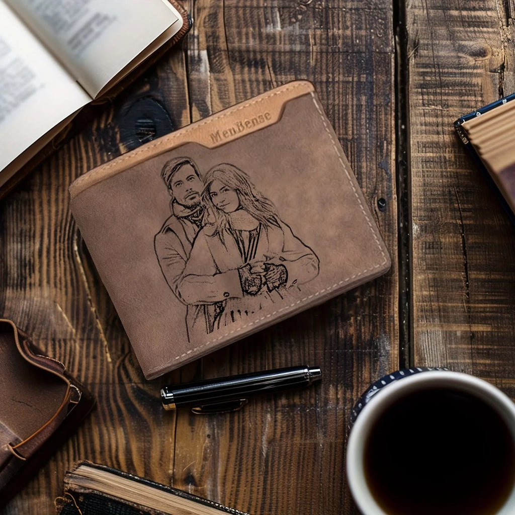 LOR MALE Custom Photo Wallet for Men, Personalized Engraved Picture Wallet, Father's Day Gift for Dad, Anniversary & Birthday Gift