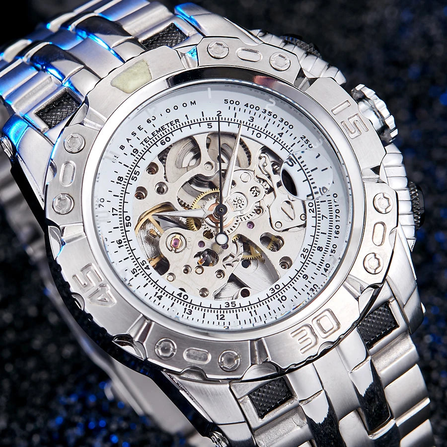 LOR MALE Men Mechanical Watch Top Brand Luxury Silver Gold Watches Creative Automatic 3