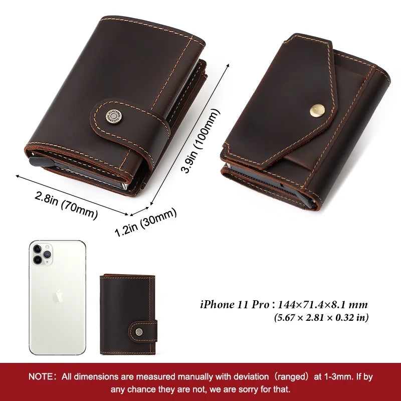 LOR MALE Minimalist Aluminum Credit Card Holder Wallet for Men RFID Vintage Crazy Horse Leather Bank Cardholder Case Quality Coin Purse