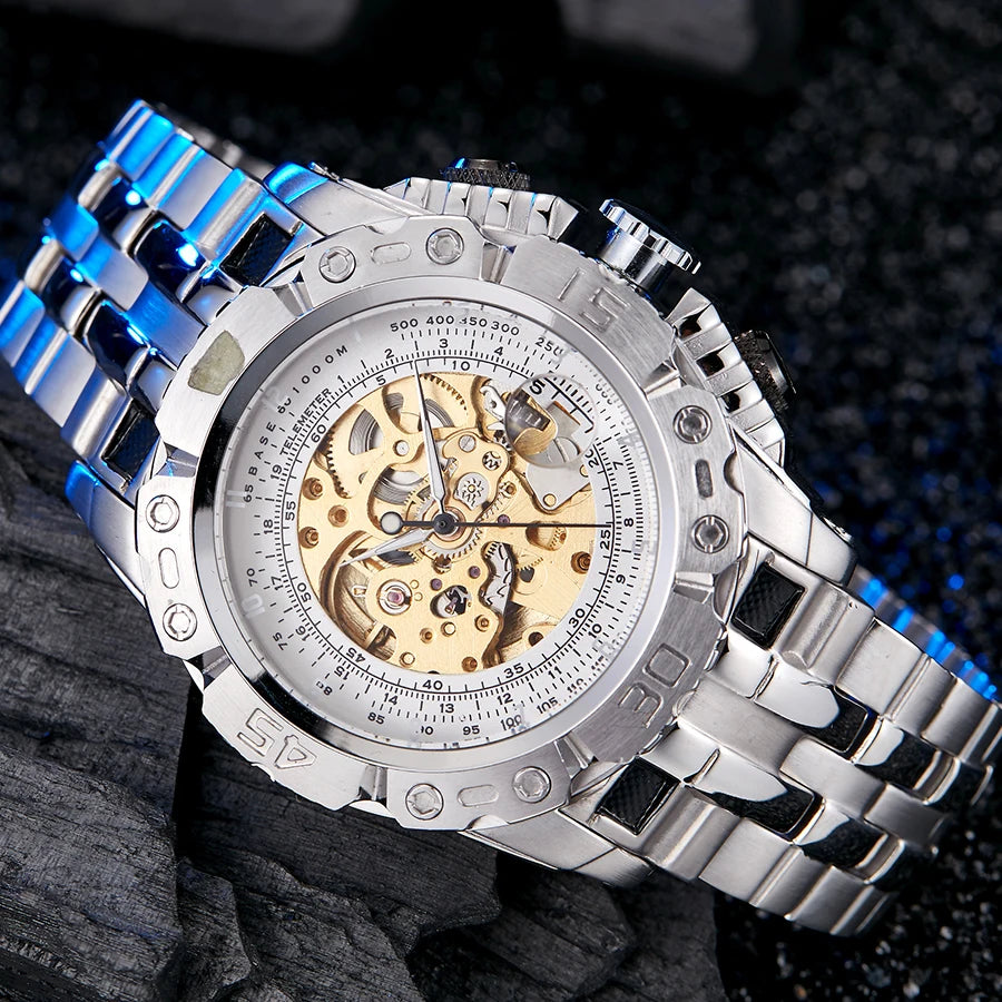 LOR MALE Men Mechanical Watch Top Brand Luxury Silver Gold Watches Creative Automatic
