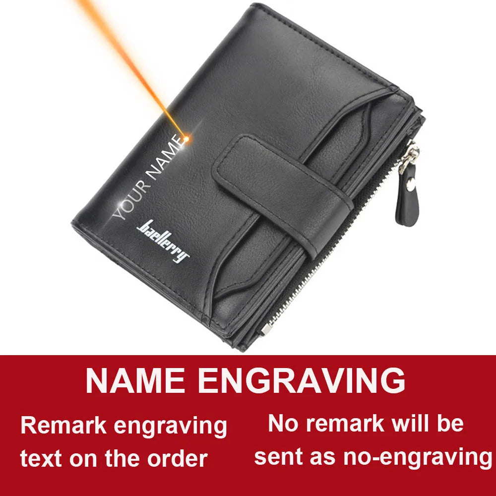 LOR MALE 2020 Name Engraving Men Wallets Short PU Leather Quality New Male Purse Vintage Card Holder Brand Wallet For Men Carteria