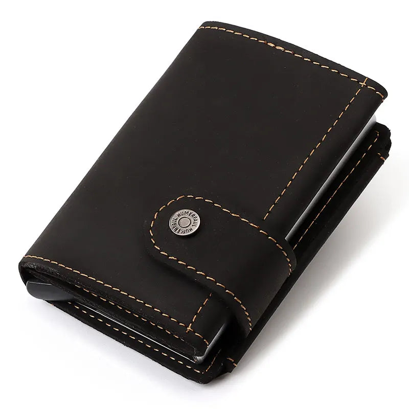 LOR MALE Minimalist Aluminum Credit Card Holder Wallet for Men RFID Vintage Crazy Horse Leather Bank Cardholder Case Quality Coin Purse