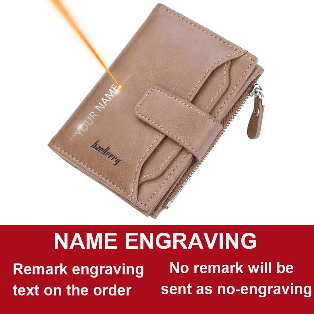 LOR MALE 2020 Name Engraving Men Wallets Short PU Leather Quality New Male Purse Vintage Card Holder Brand Wallet For Men Carteria