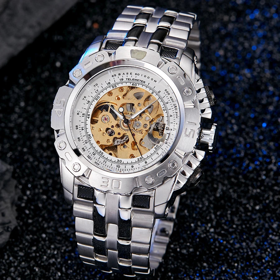 LOR MALE Men Mechanical Watch Top Brand Luxury Silver Gold Watches Creative Automatic