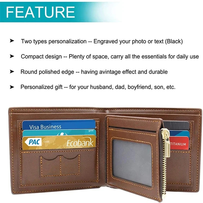 LOR MALE Engraved wallets Picture Wallet Trifold Short Ultra-thin Young Leather Wallet