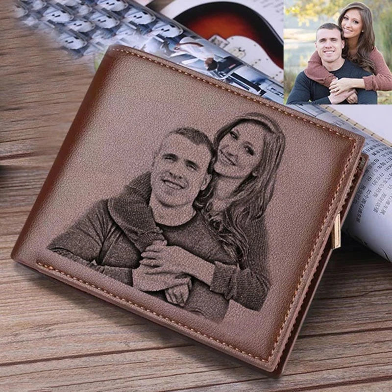 LOR MALE Engraved wallets Picture Wallet Trifold Short Ultra-thin Young Leather Wallet