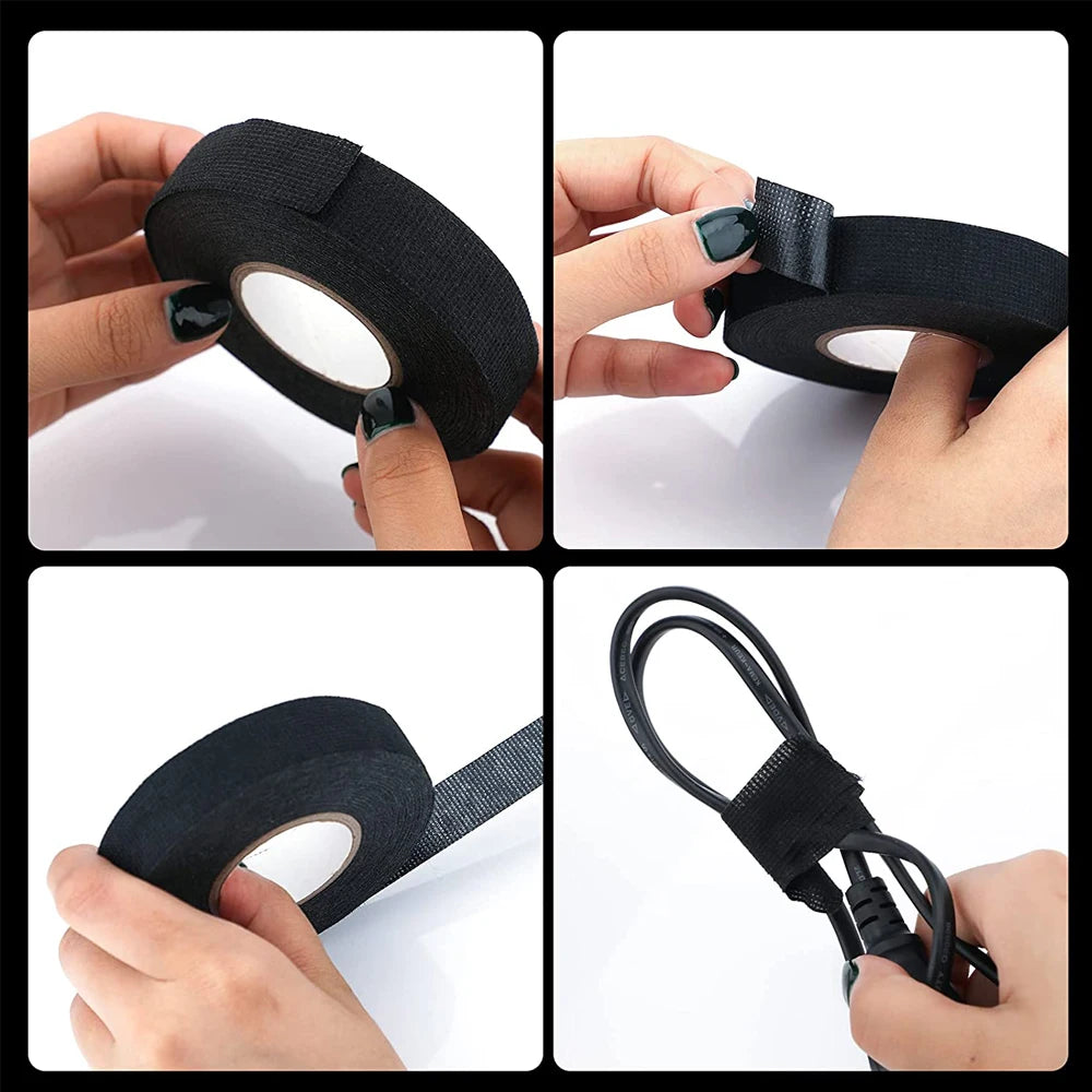 LOR MALE 1-4pcs 15/25M High Temp Wire Harness Wrapping Tape Self-Adhesive Automotive Wiring Harness Fabric Tape for Car Noise Damping
