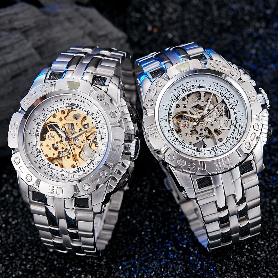 LOR MALE Men Mechanical Watch Top Brand Luxury Silver Gold Watches Creative Automatic