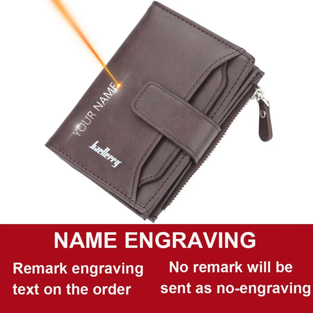 LOR MALE 2020 Name Engraving Men Wallets Short PU Leather Quality New Male Purse Vintage Card Holder Brand Wallet For Men Carteria