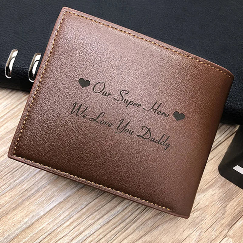 LOR MALE Engraved wallets Picture Wallet Trifold Short Ultra-thin Young Leather Wallet