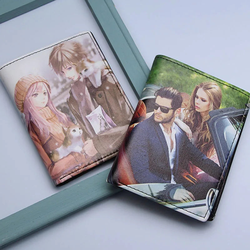 LOR MALE Personalized Wallets Men Pu Leather for Him Print Two Photos Short