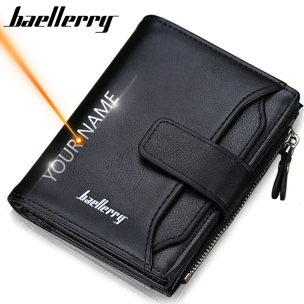 LOR MALE 2020 Name Engraving Men Wallets Short PU Leather Quality New Male Purse Vintage Card Holder Brand Wallet For Men Carteria