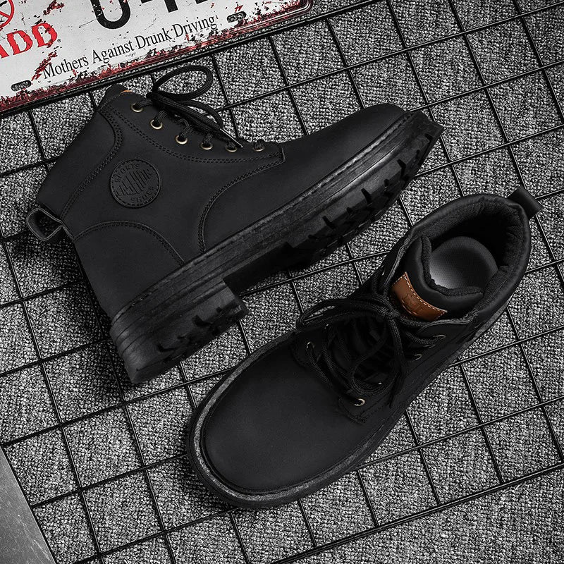 LOR MALE Men's high top boots four season outdoor work shoes anti slip and comfortable yellow boots fashion British casual leather boots
