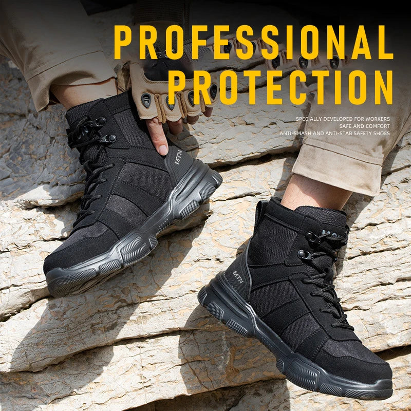 LOR MALE Steel Toe Work Boots Indestructible Safety Shoes Men Women Non Slip Work Shoes Male Tactical Boots Lightweight Protective Shoes