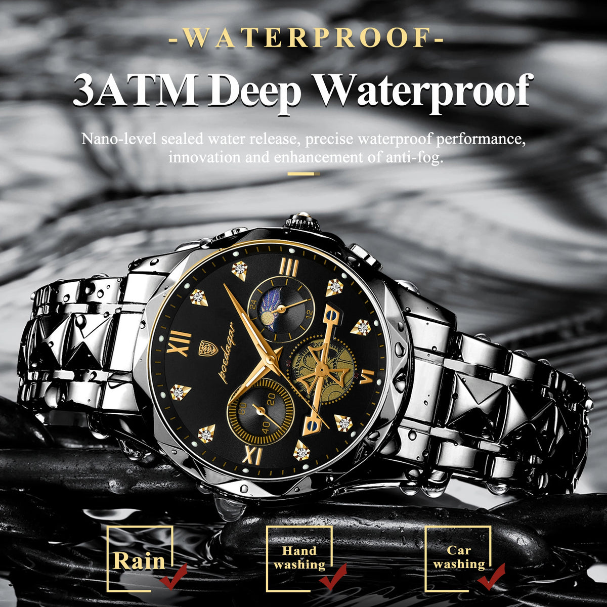 LOR MALE POEDAGAR Top High Quality Man Wristwatch Stainless Steel Chronograph Business Men Watch Waterproof Luminous Quartz Men's Watches
