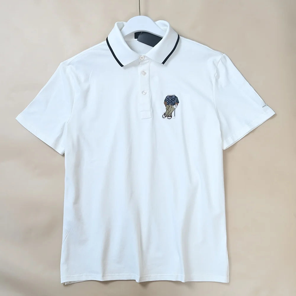 LOR MALE Men's  Shirt Short Sleeve Embroidered Pattern Breathable Standard Fit Summer New Style T-Shirt Male Model Clothing