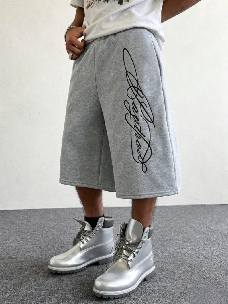LOR MALE Men's Street Style Sports Shorts with British Signature Print Suitable for Outdoor Music Festivals Casual Outings on The Streets