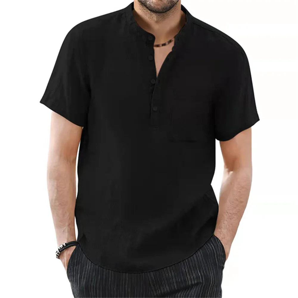 LOR MALE Men's Short Sleeve T-shirt Cotton and Linen Casual Men T-shirts Solid Color Summer Shirt Male Cozy Breathable