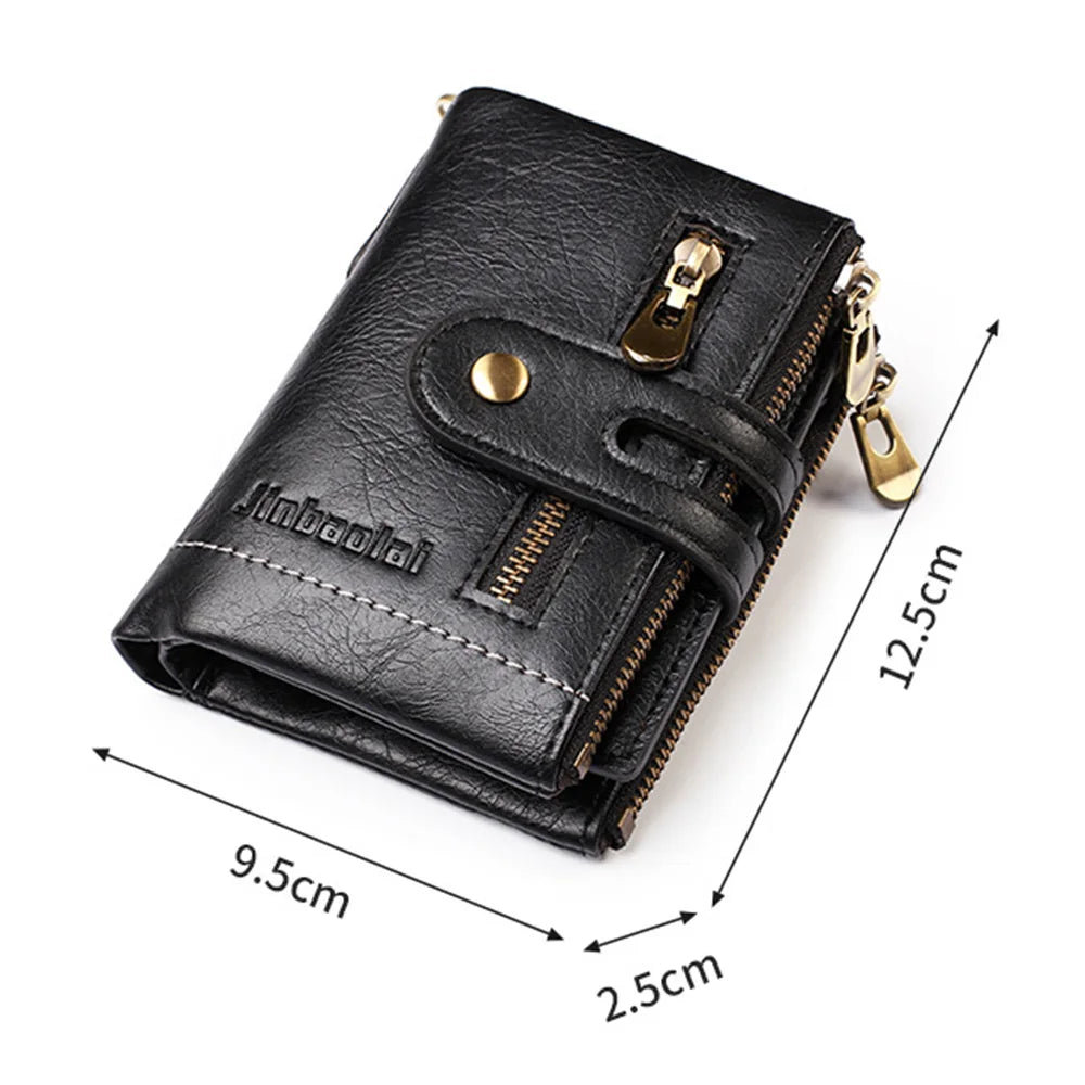 LOR MALE Business Men Wallets Pu Leather Short Card Holder Chain Luxury Brand