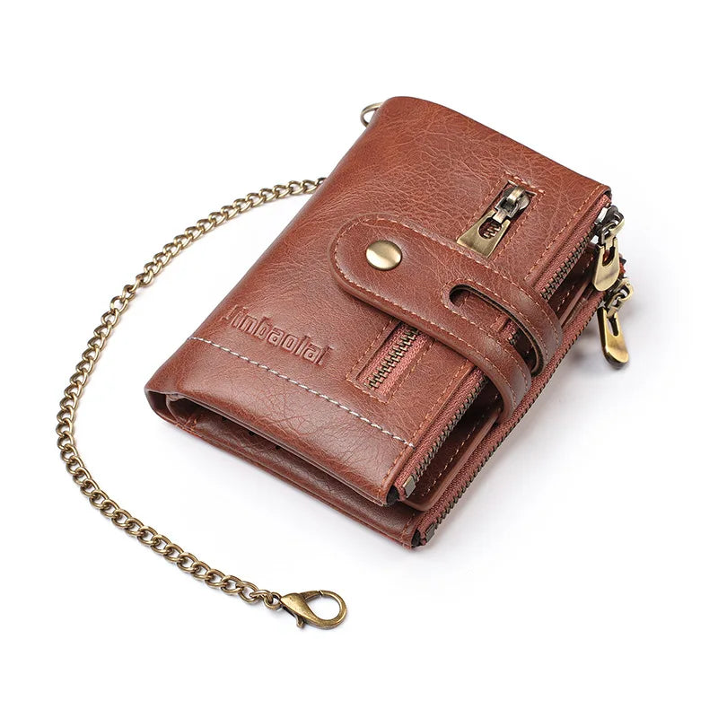 LOR MALE New Men Wallets PU Leather Short Card Holder Chain Luxury Brand Men's Purse High Quality Classic Retro Male Wallet