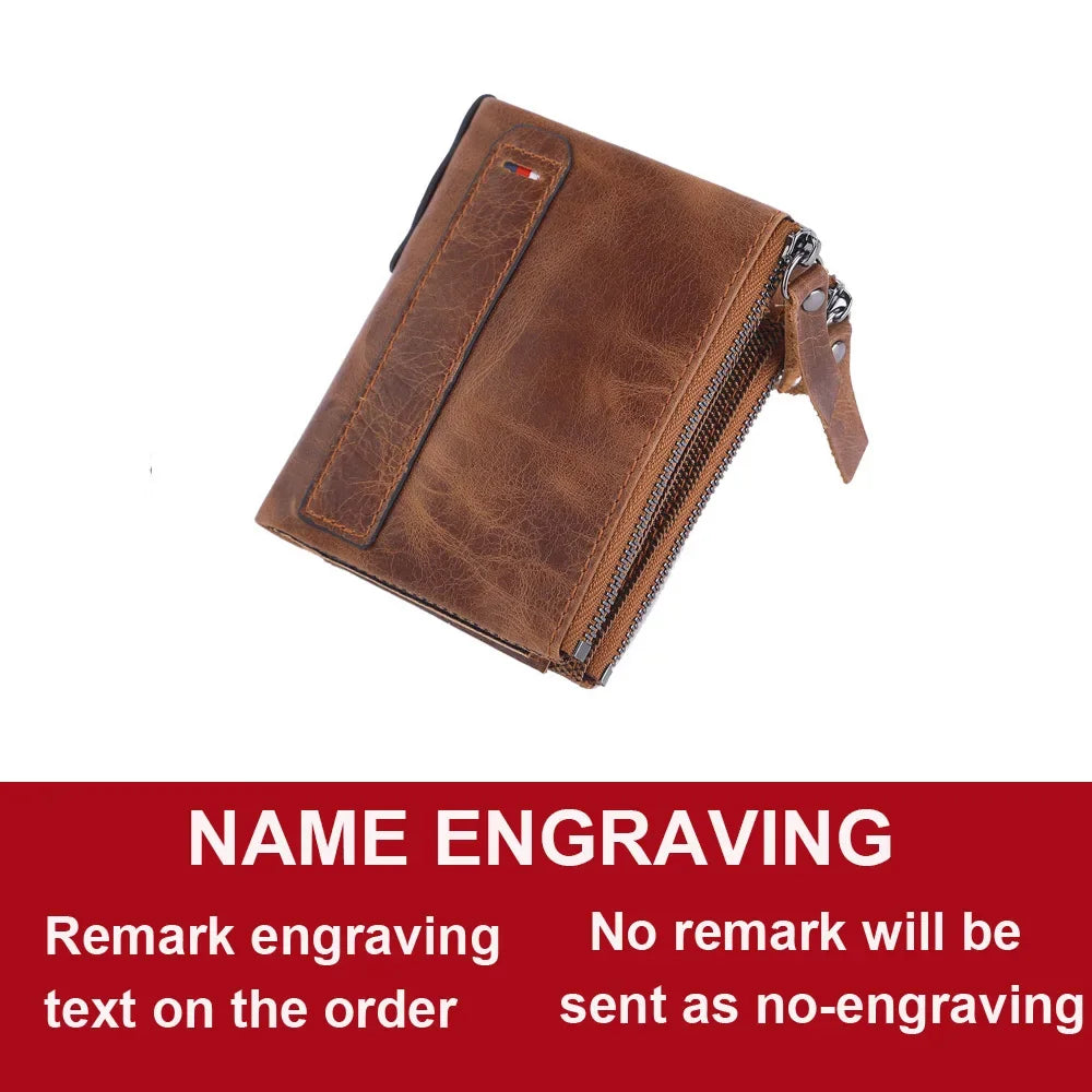 LOR MALE 2024 Men Wallets 100% Genuine Cow Leather Name Customized Short Card Holder Leather Men Purse High Quality Brand Male Wallet