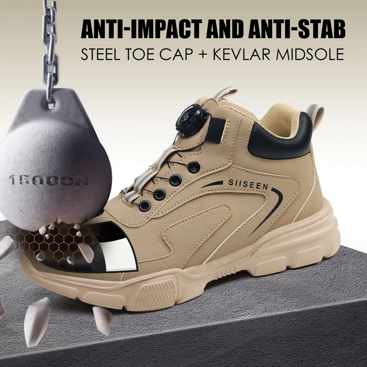 LOR MALE Safety shoes for men, anti-smashing steel toe, anti-puncture Kevlar, button-up mid-top men's work boots, industrial safety boots