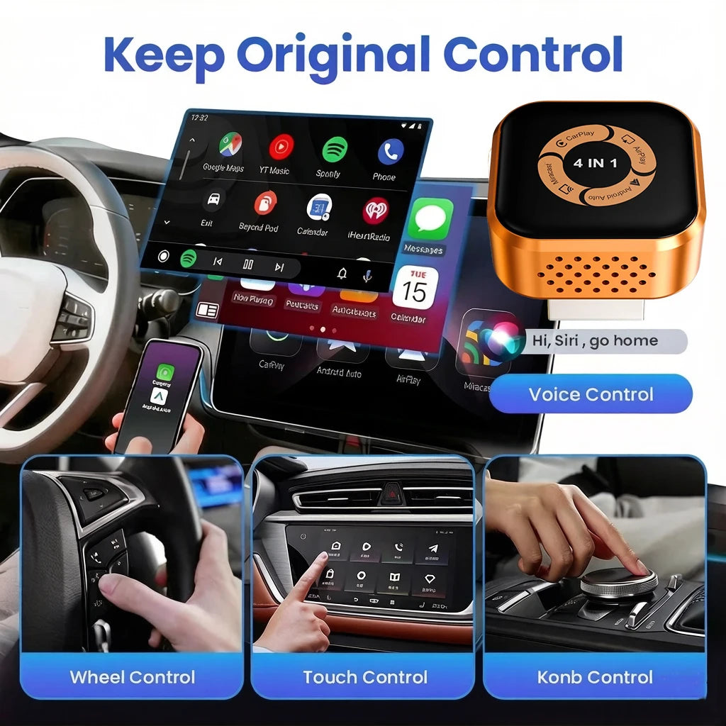 LOR MALE 4in1 Wireless CarPlay Dongle Wireless Android Auto Adapter AI Smart Box Car Intelligent Systems For Car With Wired CarPlay