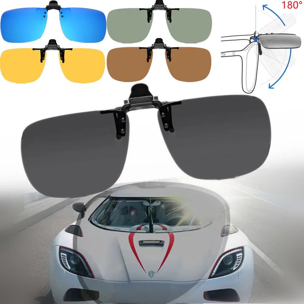 LOR MALE Polarized Sunglasses Men Clip On Yellow Lenses Night Vision Rimless Rectangle Sun Glasses Anti-glare UV400 Goggles 2026 Eyepiece