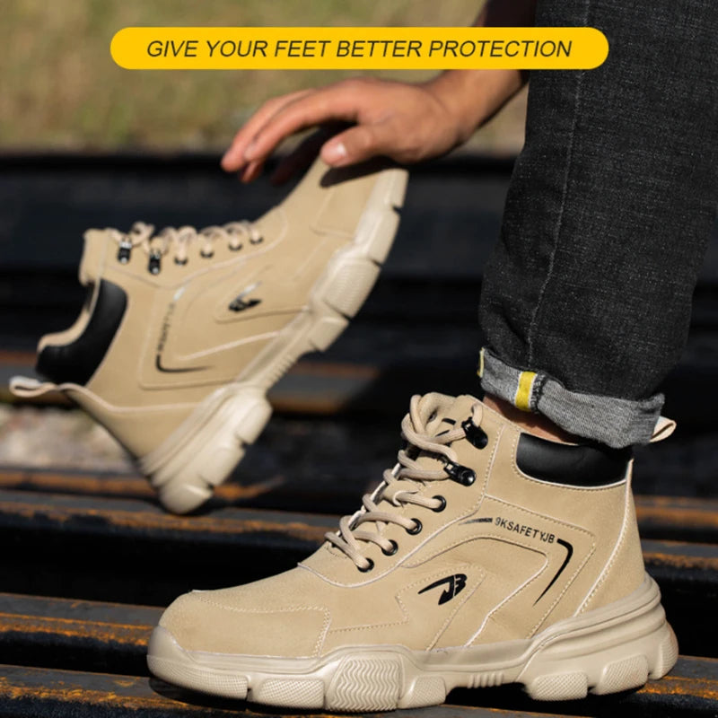 LOR MALE Men's Steel Toe Work Boots Waterproof Anti-Smash Safety Shoes - Lightweight Breathable Sneakers Construction Workwear Size 36-46