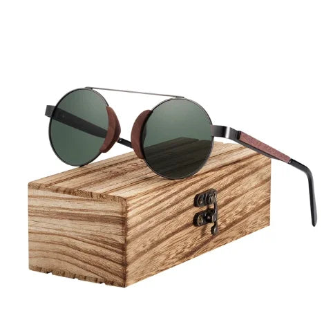 LOR MALE Polarized Sunglasses Wood Round Sun glasses Male Shades Oculos de sol masculino