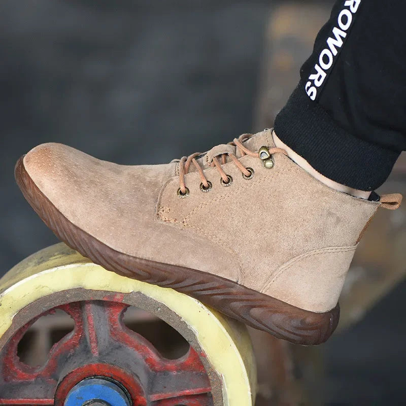 LOR MALE Mens Work Boots 2024 Fashion Outdoor Steel Toe Cow Leather Steel Toe Shoes Men Anti Slip Puncture Proof Safety Shoes Boot Man