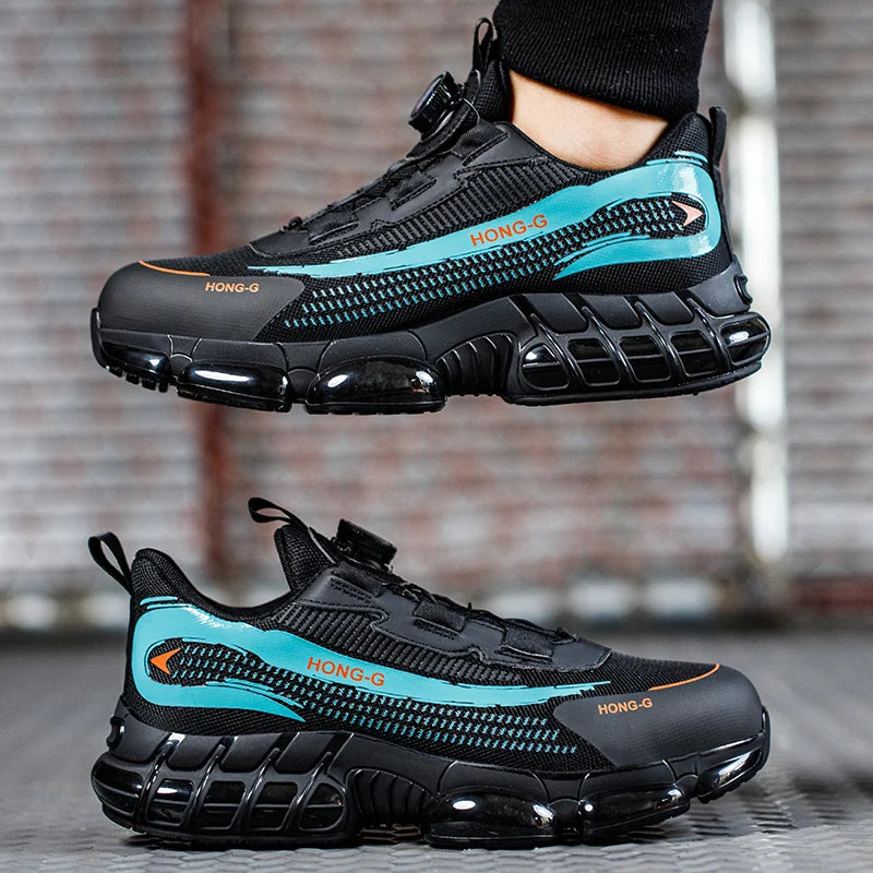 LOR MALE Steel Toe Safety Boots Rotating Button Work Shoes Men Anti-Smash Anti-Puncture Safety Boots Air Cushion Men's Sports Shoes ﻿