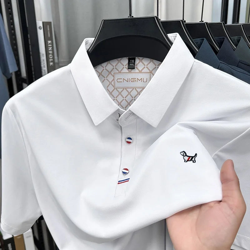 LOR MALE Hot Quality Man Short-Sleeved Polo Shirt Lapel Button Dog Embroidery Spring Casual Elegance T-Shirt Simple Business MensClothing