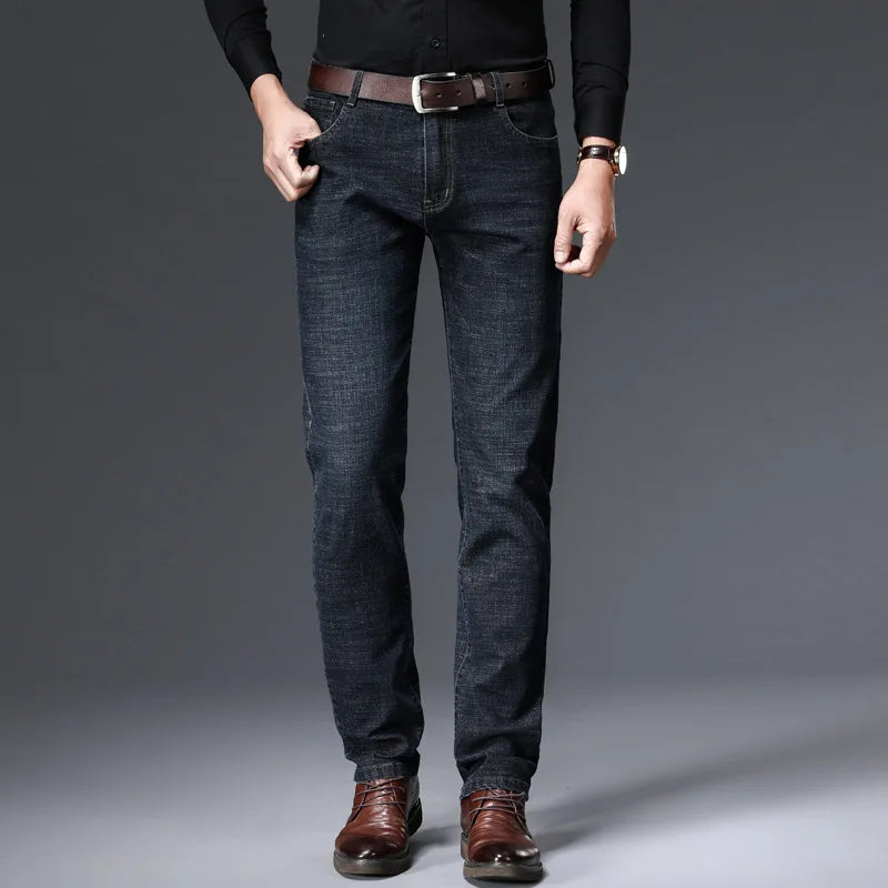 LOR MALE Men Fashion Straight Jeans Men 2025 New Stretch Slim Fit Pants Comfortable Soft Business Denim Trousers Male Brand Clothing