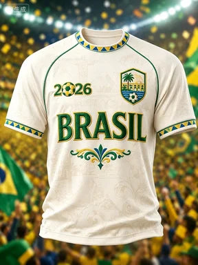 2026 Brazil National Football Team Graphic T-Shirt, Unisex 3D Printed Breathable Quick Dry Short Sleeve Tee