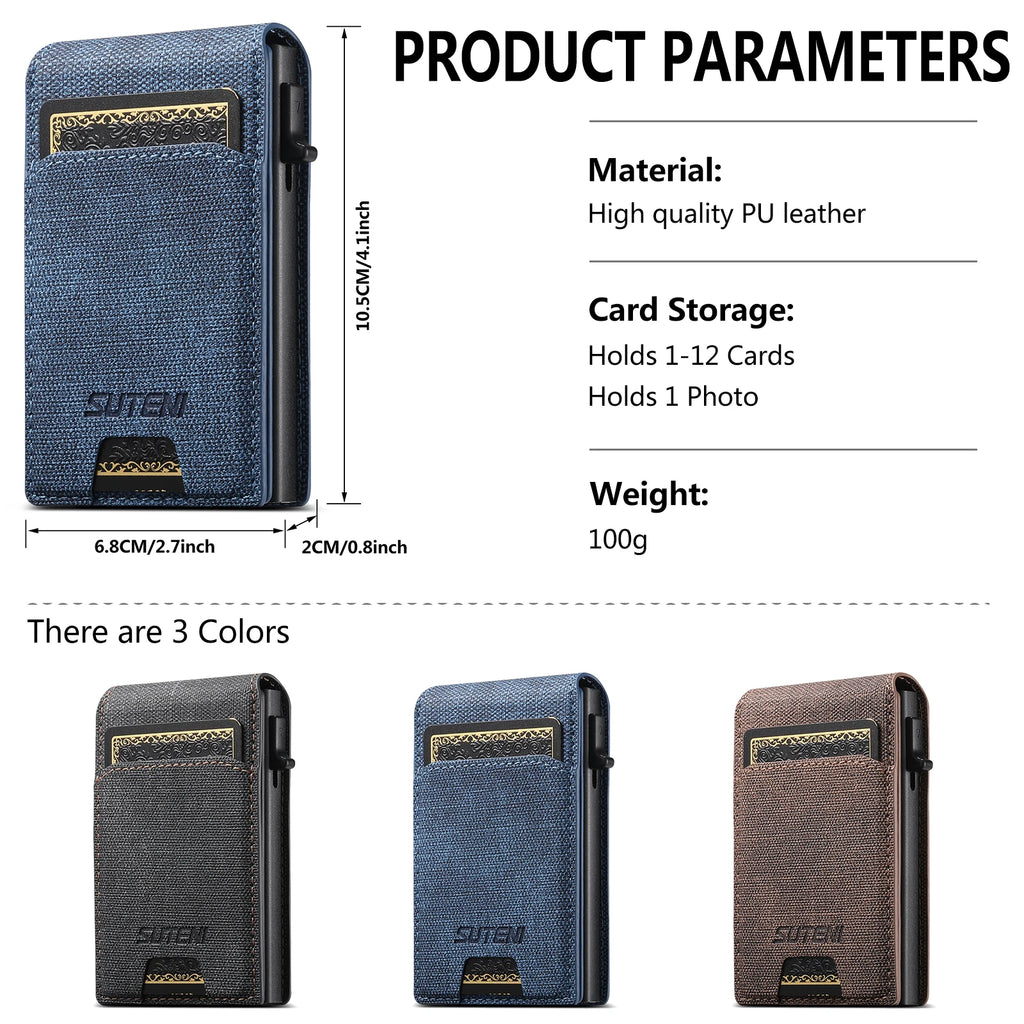 LOR MALE Push-out Card High Quality Faux Leather Card Holder Wallet Holder Large Capacity Can Hold 1-12 Cards 1 Photo Black/Brown/Blue