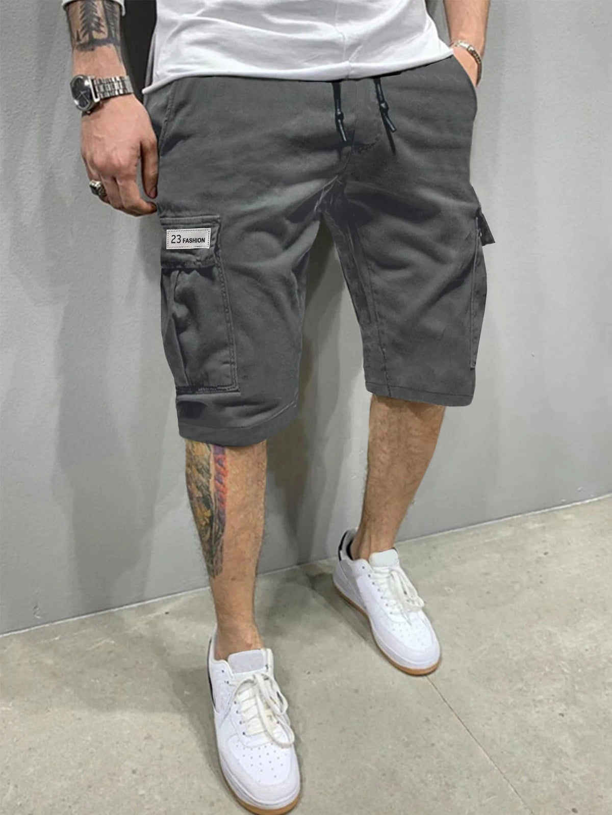 LOR MALE Casual men's five-inch shorts, workwear style, loose and straight-cut, trendy brand, elastic, beachy, stylish mid-length pants