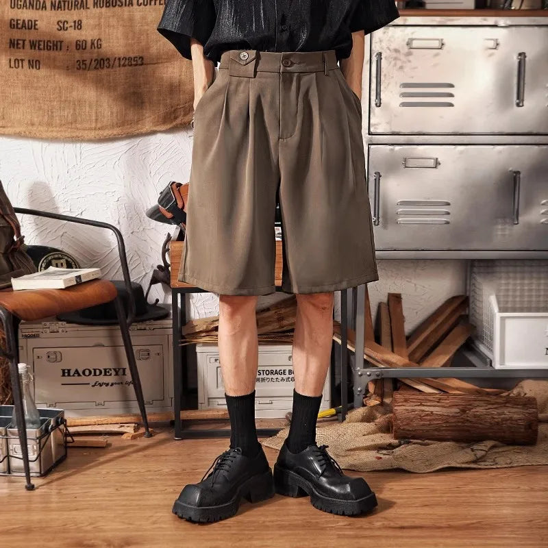 LOR MALE Loose Straight Leg Five Quarter Pants for Men in Summer, Loose and Versatile, Wide Leg Casual