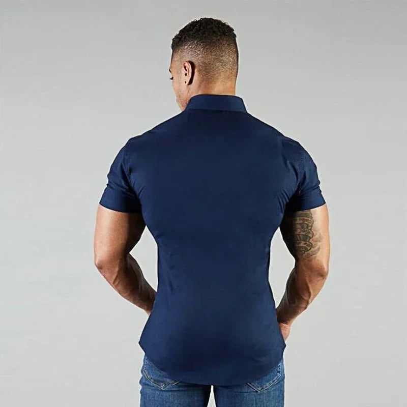 LOR MALE Men's Summer Business Shirt Short Sleeve Turn-down Collar Tuxedo Shirt Fashion Super Slim Fit Male Social Dress Shirt