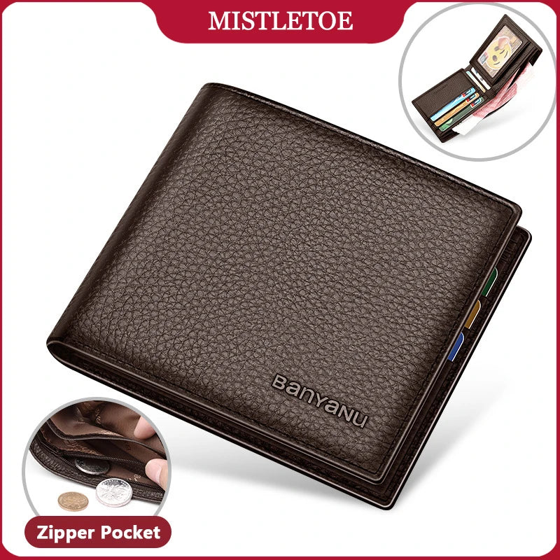 LOR MALE Business Man Wallet Simple Design Bifold Cowhide Genuine Leather Credit Card Wallet for Men Birthday Gifts