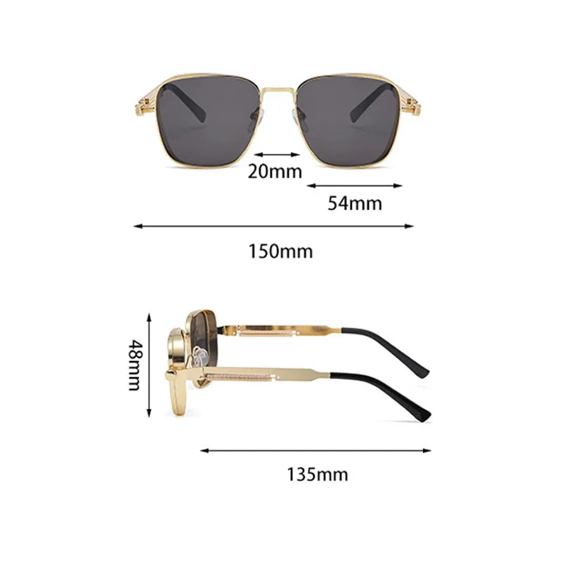 LOR MALE Polarized Sunglasses for Men Anti-UV Driving Glasses Fashion Metal Punk Style Sunglasses with Spring Hinges Women Eyepiece