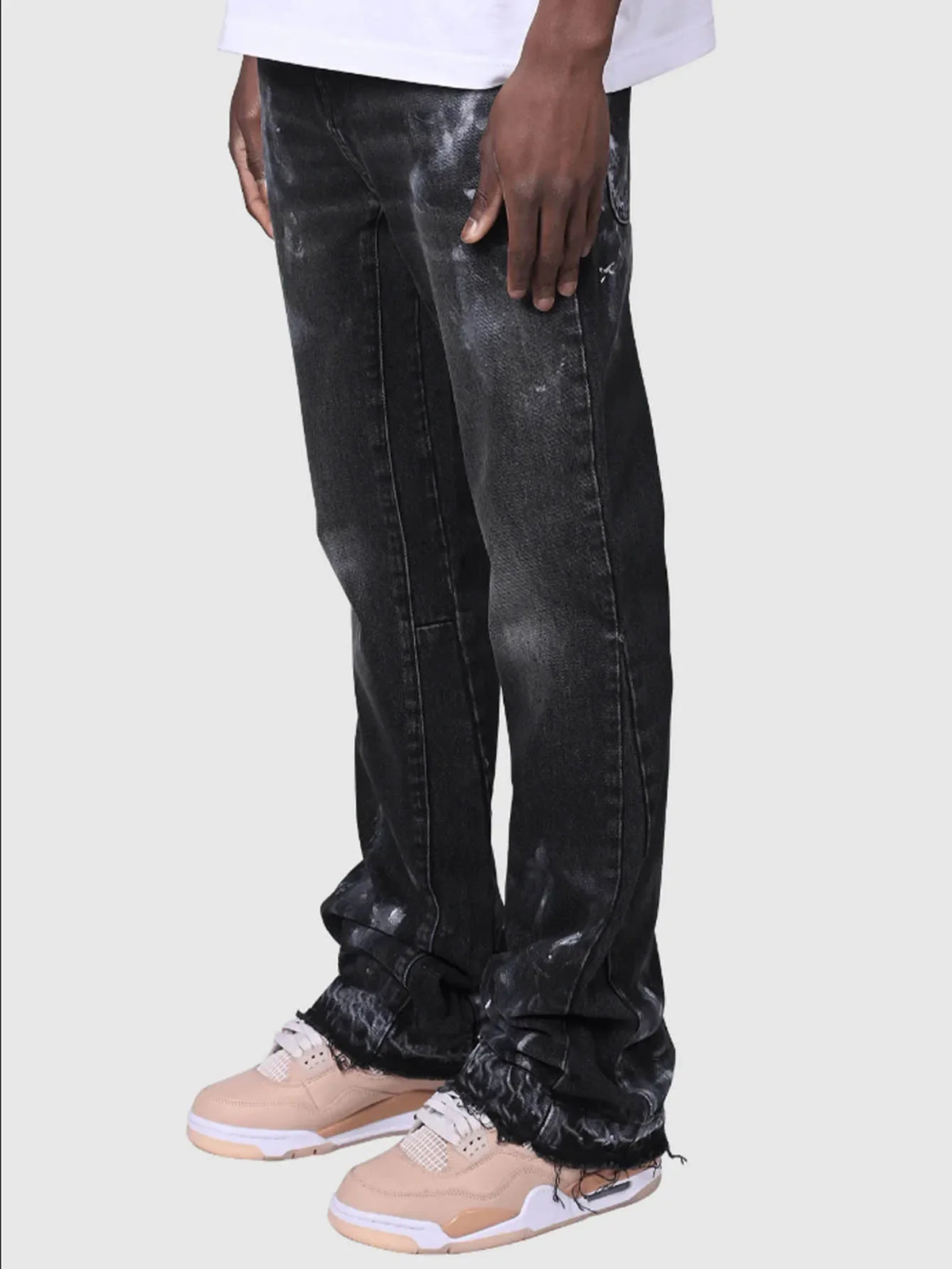 LOR MALE Men's Fashion Jeans Work Pants, European and American Fashion Workwear Elastic Patchwork Denim Layered Flared Pants S-XXL