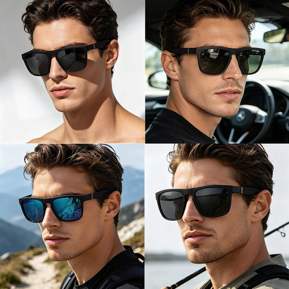 LOR MALE Polarized Sunglasses for Men Women Luxury Square Frame UV400 Driving Fishing Cycling Walking Beach Outdoor Sports Sun Glasses