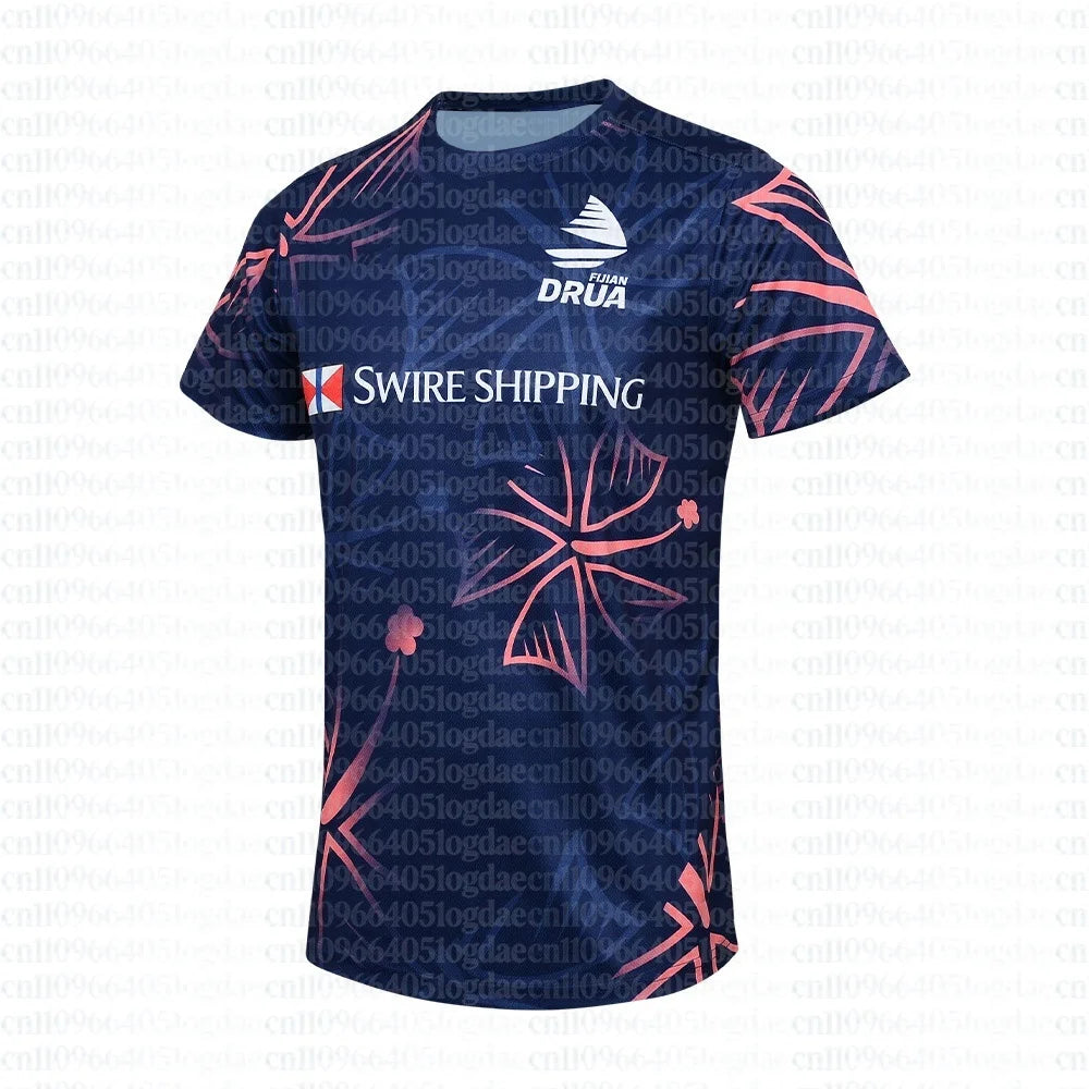 2026 Men's Fiji Drua Rugby Singles Jersey T-Shirt Adult Training Uniform Short-Sleeved Men's O-Neck Quick Drying Sports T-Shirt