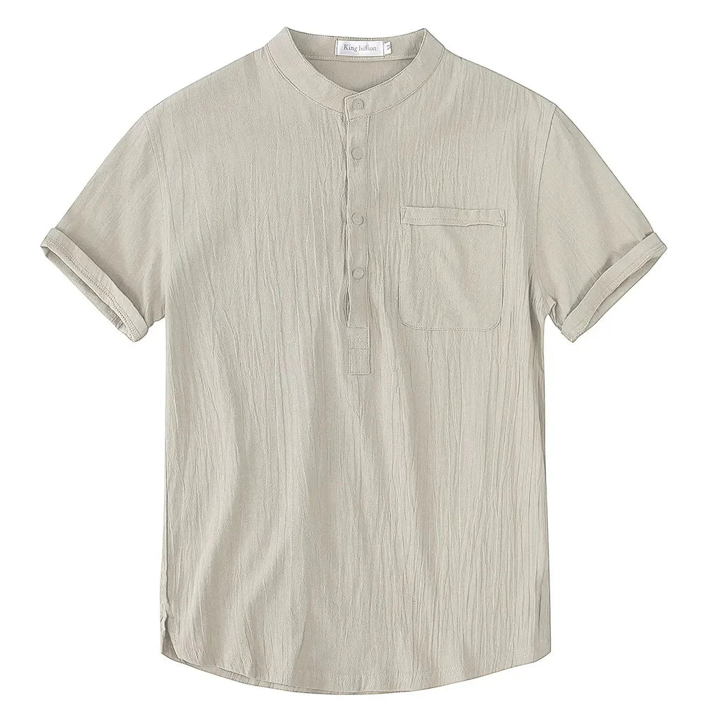 LOR MALE Men's Short Sleeve T-shirt Cotton and Linen Casual Men T-shirts Solid Color Summer Shirt Male Cozy Breathable