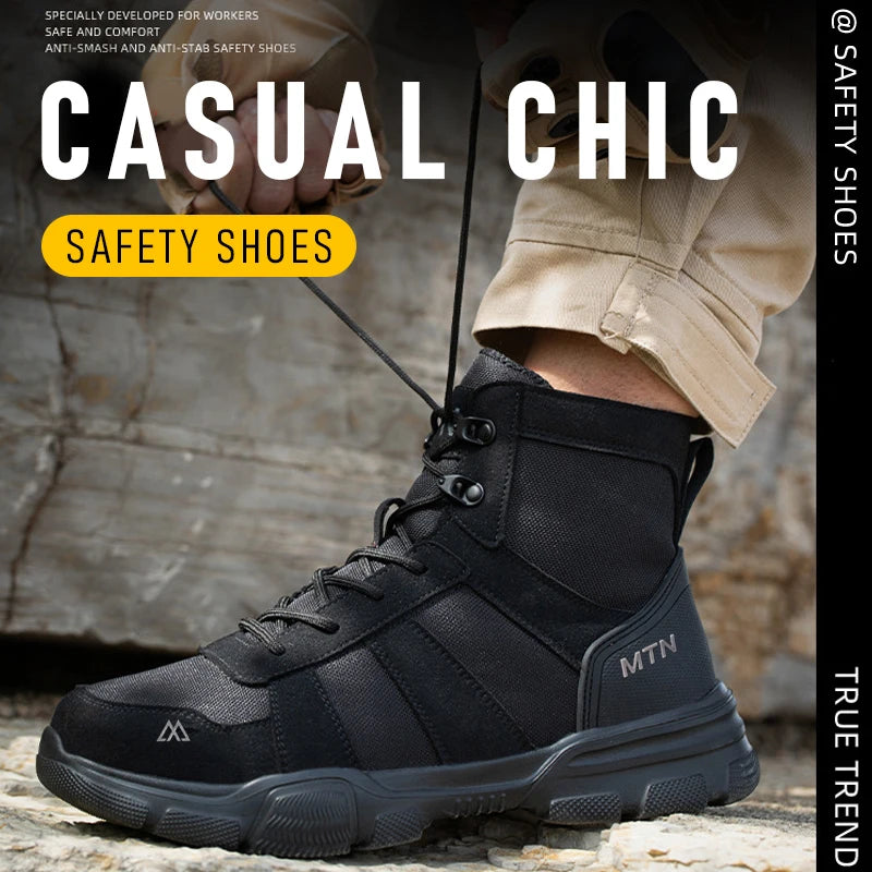 LOR MALE Steel Toe Work Boots Indestructible Safety Shoes Men Women Non Slip Work Shoes Male Tactical Boots Lightweight Protective Shoes