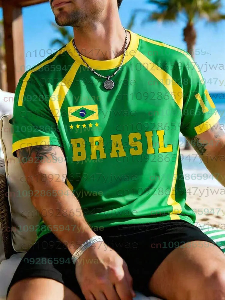 2026 Summer New Brazil Football Jerseys For Men Classic God Brazil Short Sleeve Tees Casual O-neck Sports Tshirts Men's Clothing